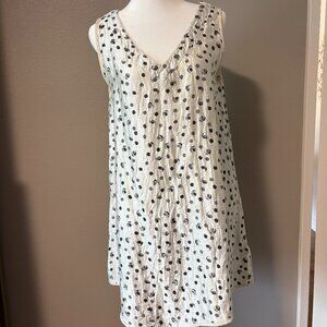HARUBELLA BOHO CRINKLE SLEEVELESS TOP BLACK/CREAM DOT S EUC